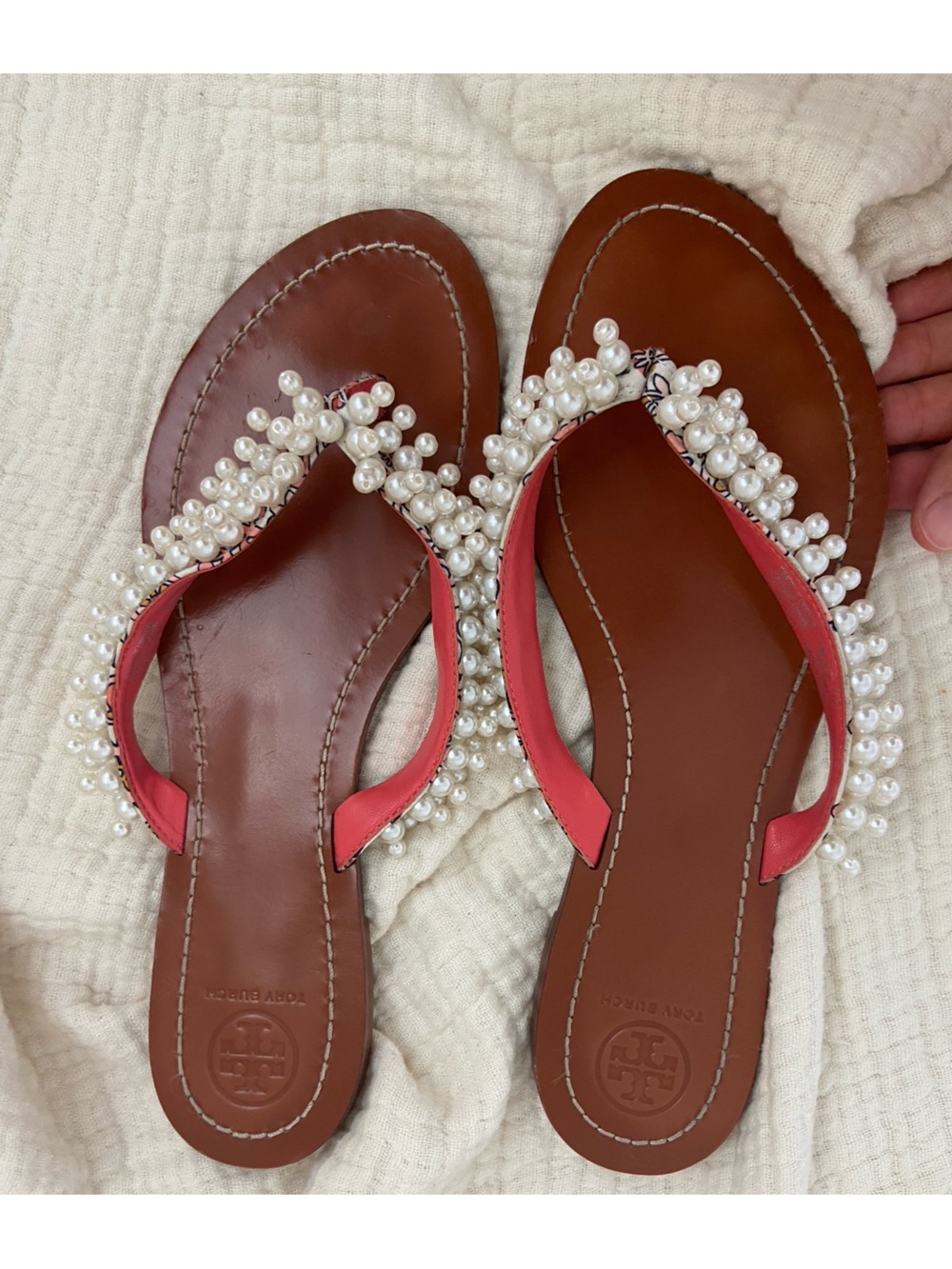 Tori‎ Burch tatiana thong sandals with pearls size 9 - Picture 2 of 6